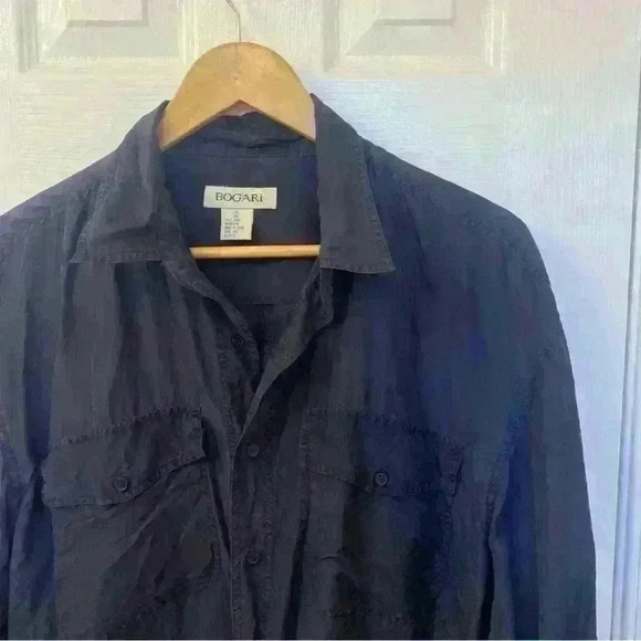 BOGARi 100% Silk Men’s Navy Button Up Size L - Picture 2 of 7